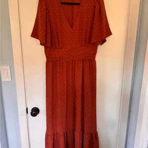 Flutter Sleeve Rust Dress